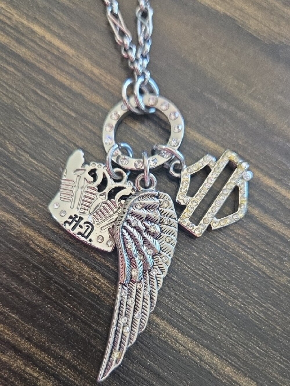 Harley-Davidson Silver Necklace with Wing and Logo Charms - Picture 2 of 2